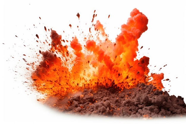 Explosion of volcanic red and orange smoke isolated on a white background