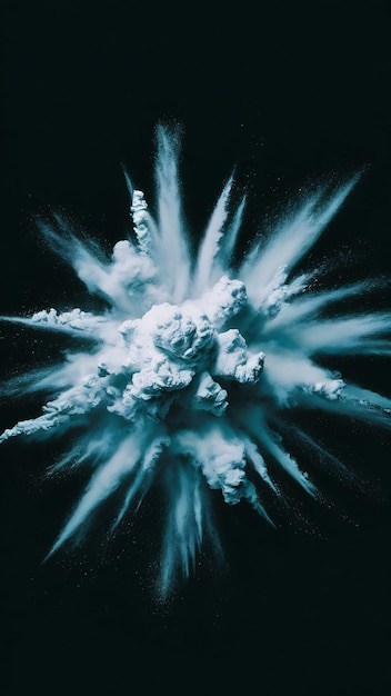 Photo explosion of white powder on a dark background