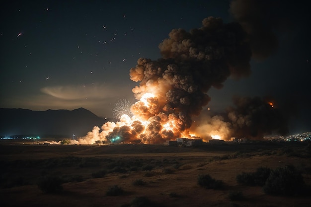 Explosions illuminating night sky during Israeli mil