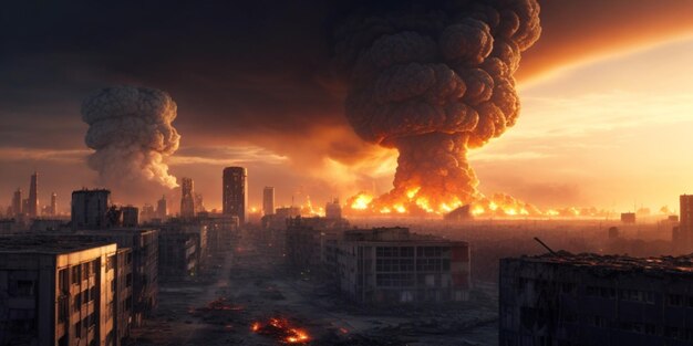 An explosive blast decimates the city