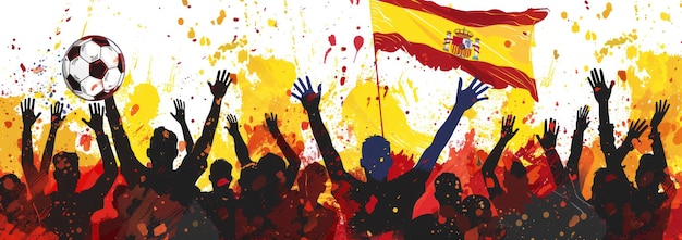 Explosive Celebration of Soccer Fans with Spanish Flag in Dynamic Art Style Vivid and Energetic Generative ai