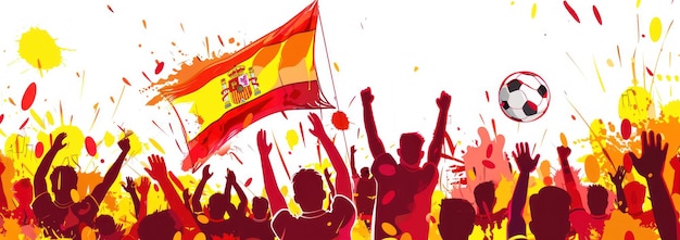 Explosive Celebration of Soccer Fans with Spanish Flag in Dynamic Art Style Vivid and Energetic Generative ai