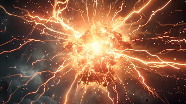 Explosive Cosmic Energy Burst with Radiant Lightning Streaks in Cartoon Style