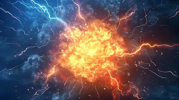 Explosive Energy Burst with Radiant Lightning Surging from the Center