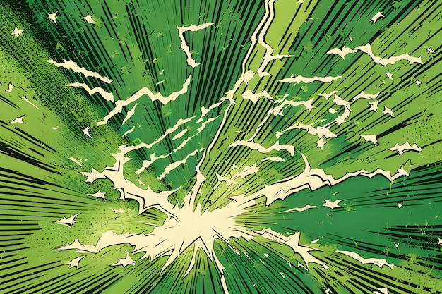 Explosive green thunder crackles with vibrant energy and comic book lightning streaks