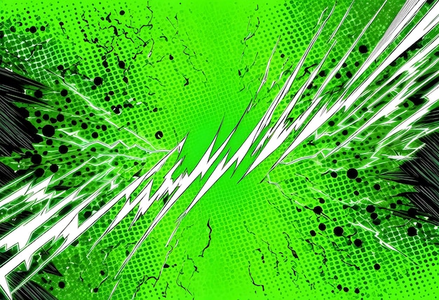 Explosive green thunder with vibrant energy and lightning streaks in comic book style