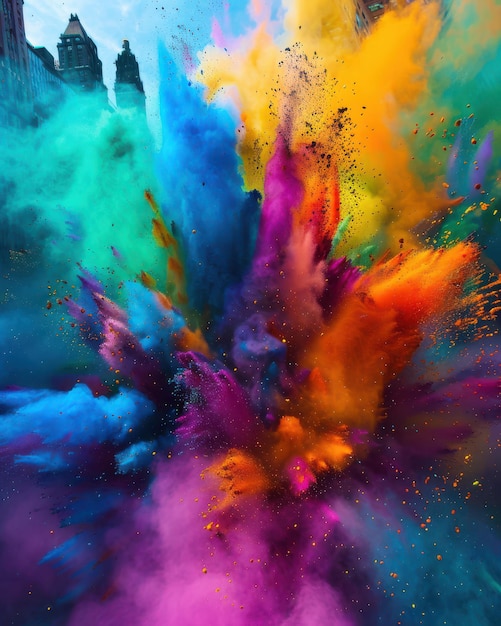 Photo explosive holi color powder bursts vibrant splashes in rich hues creating dynamic and energetic visuals ar 45 v 6 job id ce039545533843fba03ffea6b140a827