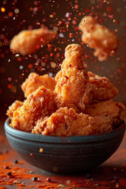 Explosive presentation of crunchy fried chicken