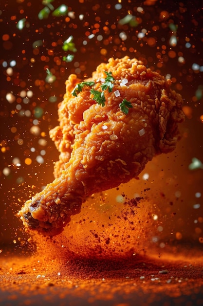 Explosive presentation of crunchy fried chicken