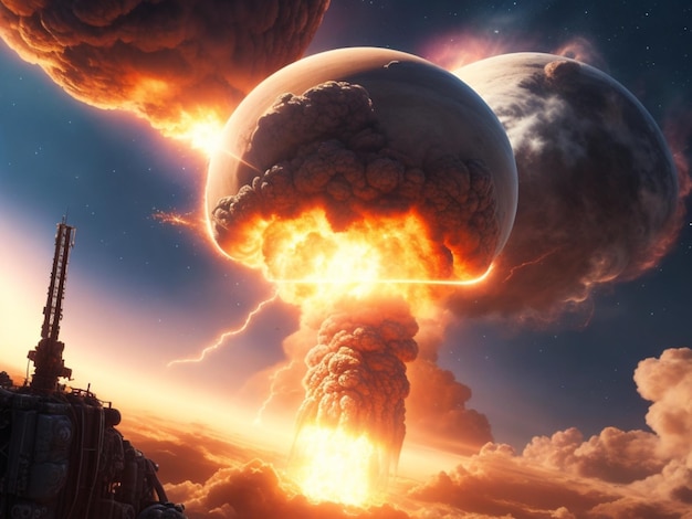 An explosive sky with two massive balls soaring through the air creating a captivating spectacle