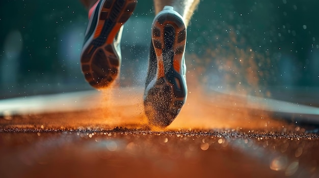 Explosive Sprinter39s Feet Blasting Off the Starting Blocks in a Burst of Speed and Determination