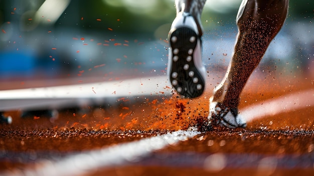 Explosive Sprinter39s Feet Bursting Off Starting Blocks in HighSpeed Track Competition