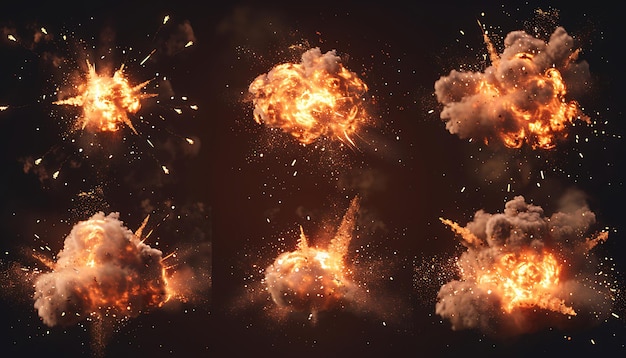 Explosive Vector Stock Dynamic Explosions Isolated on Transparent Background