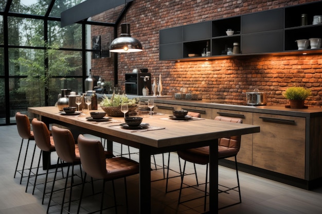 expose brick decoration style in modern kitchen inspiration ideas