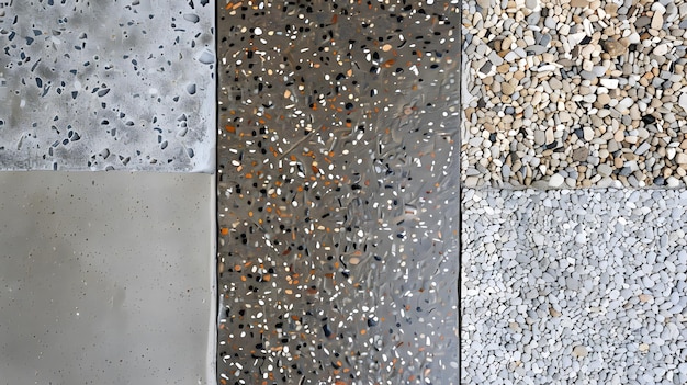 Exposed aggregate concrete collection featuring diverse textures patterns and natural surface detail