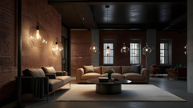 Exposed brick walls flank a hallway with polished concrete floors