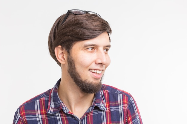 Expression and gesture concept - Close up portrait of smiling man.