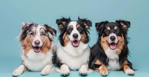 Expressions of Joy Trio of Australian Shepherds with a Heartwarming Smile Generative AI