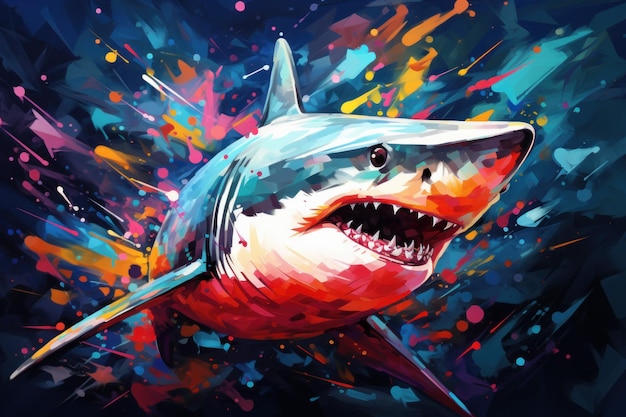 Expressive abstract colorful 3d shark Sea nature fish Generate Ai