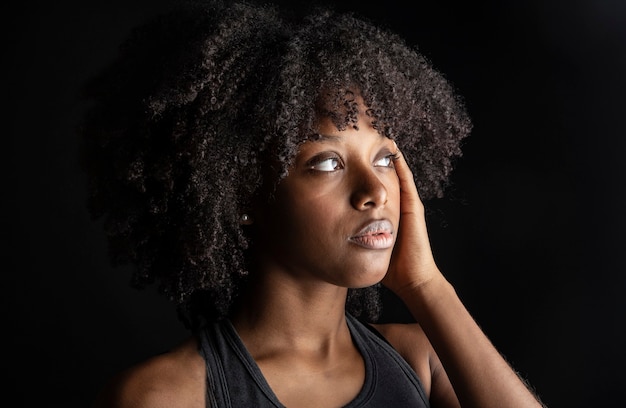 Expressive afro american girl in studio