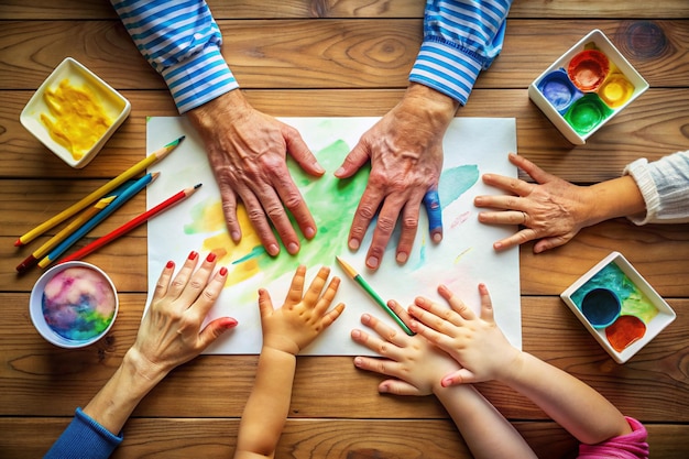 Expressive Bond Watercolor Family Hands on Paper