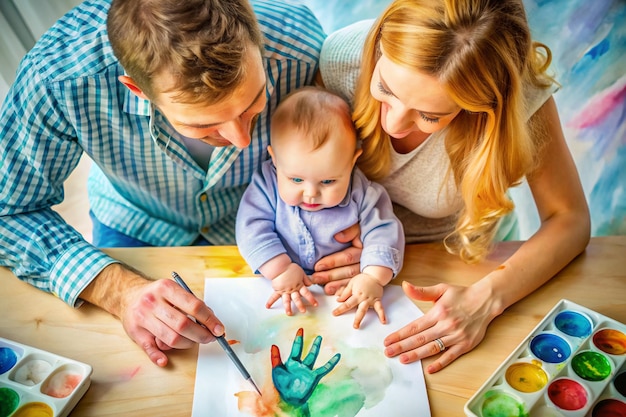 Photo expressive bond watercolor family hands on paper