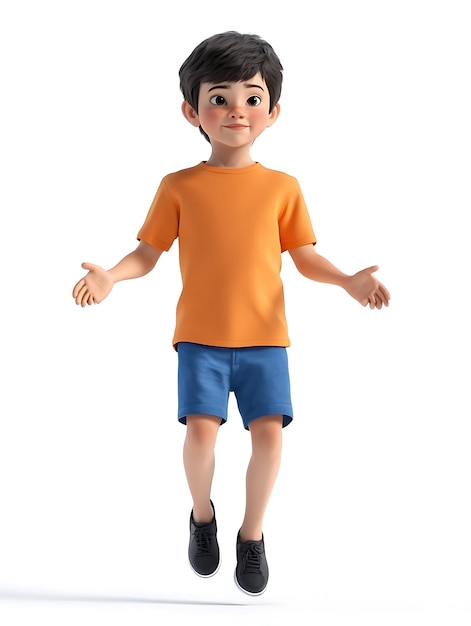 Expressive Boy in Orange TShirt and Blue Shorts Doing Activities