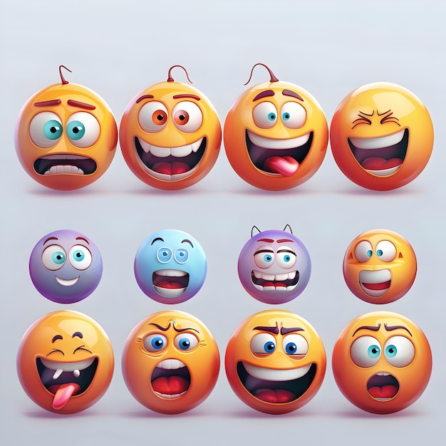 Photo expressive cartoon emoji mascot faces with 3d render showcasing diverse emotions and reactions