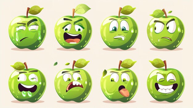 Expressive Green Apple characters a vibrant collection of cartoonstyle emotions