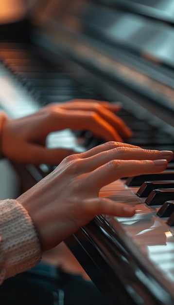 Photo expressive hands performing piano capturing the artistry and skill of musical performance