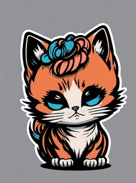 Expressive Kitten Sticker HighDetail Vector TShirt Design with Graffiti Flair