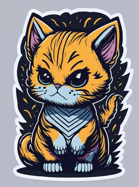 Expressive Kitten Sticker HighDetail Vector TShirt Design with Graffiti Flair