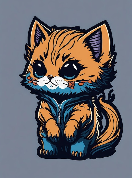 Expressive Kitten Sticker HighDetail Vector TShirt Design with Graffiti Flair