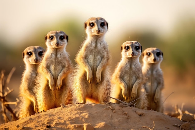 Expressive Meerkats on a Dirt Hill