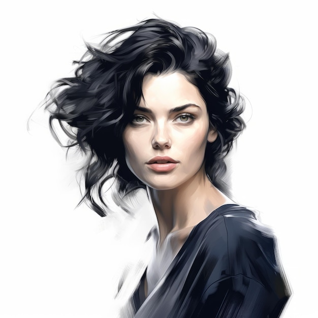 Expressive Portraits A Stunning Illustration Of A Darkhaired Woman