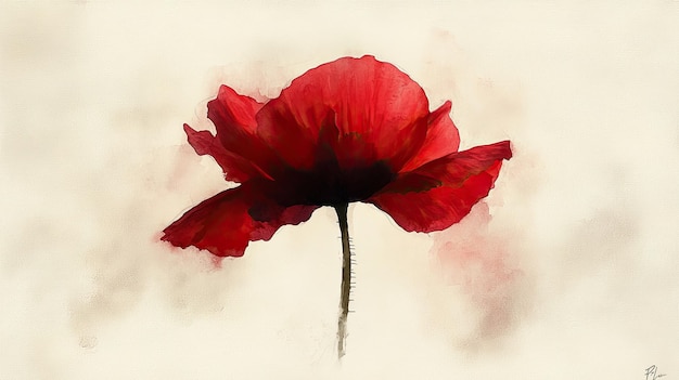 Photo expressive watercolor painting of a single poppy its delicate petals capturing the fleeting beauty of life