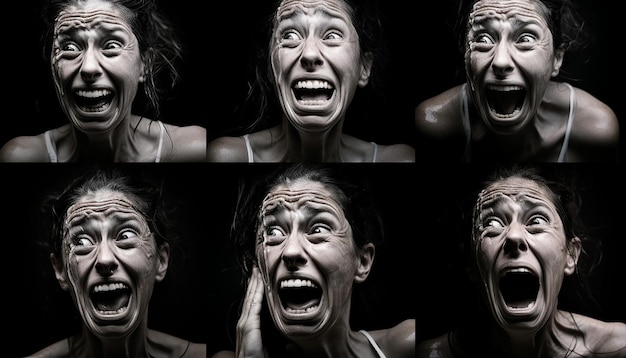 Photo expressive woman faces portraits of intense emotions in action