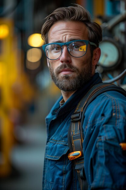 Expressive Worker in Disbelief Glances Sideways