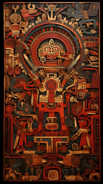 Photo exquisite aztecan art in vibrant hues sketching mythical and celestial motifs