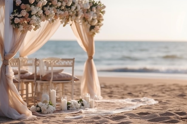 Exquisite Beach Wedding Setup Seaside Romance Captured Created with Generative AI Tools