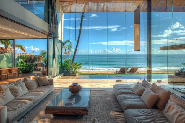 Exquisite Beachfront Villa Vast Glass Wall with Pristine Beach View