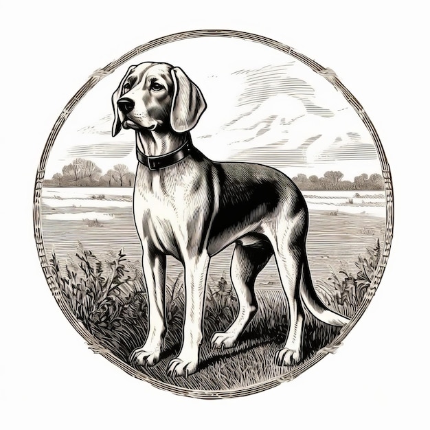 Photo exquisite black and white engraving of a dog standing on a field