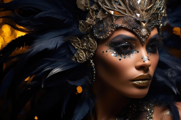 Exquisite Carnival Queen Feathers and Glitter Beauty