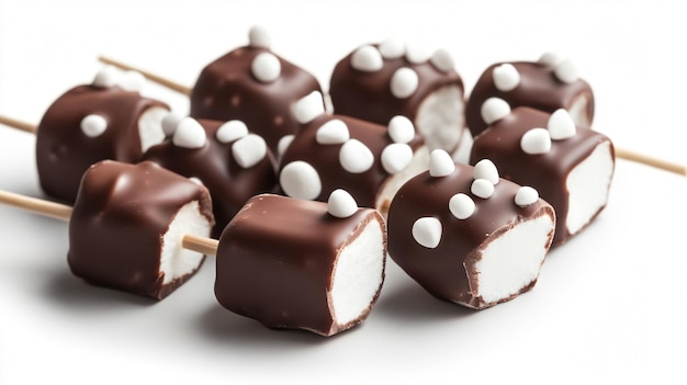 Photo exquisite chocolate covered marshmallows on white background