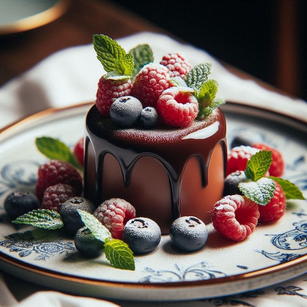 Photo exquisite chocolate dessert with berries