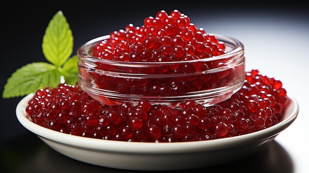 Exquisite Delicacy Plate with Red Caviar on White Background