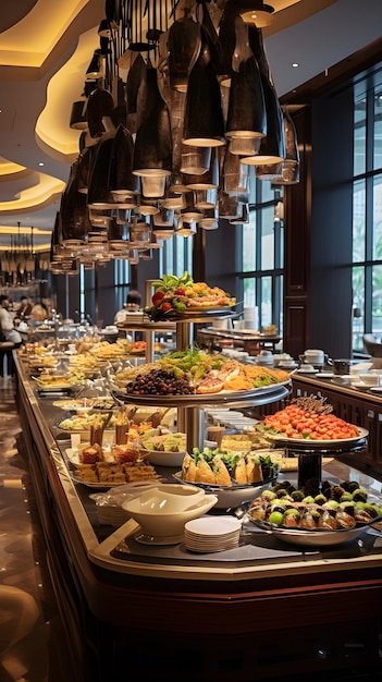 Exquisite Dining A Gourmet Buffet Spread in an Upscale Restaurant