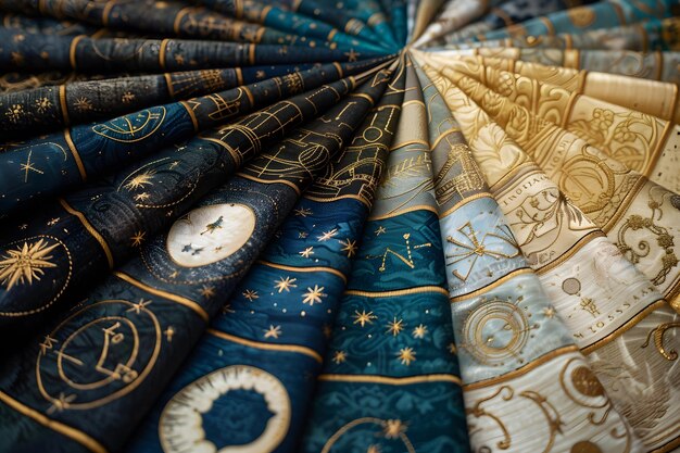 Photo exquisite fabric collection featuring celestial and nautical designs