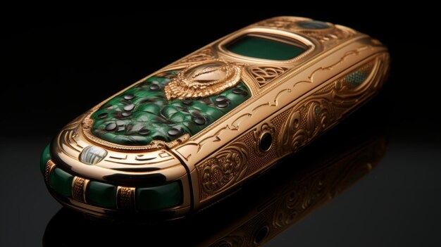 Exquisite Gold Telephone With Green And Gold Carvings