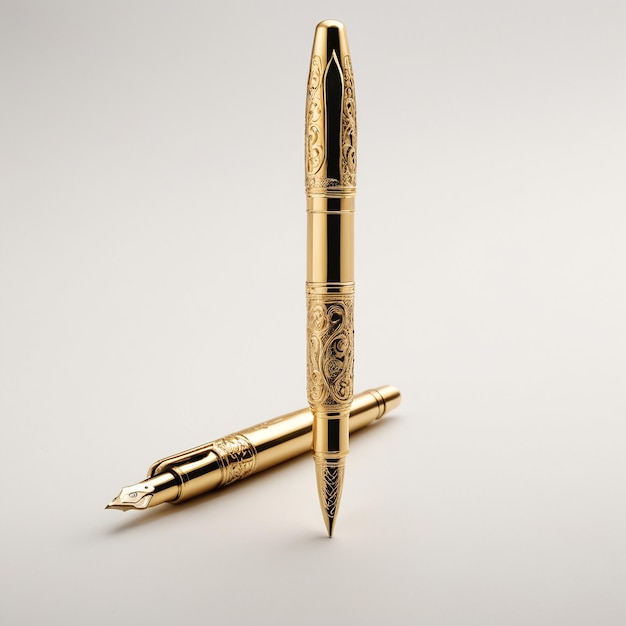 Exquisite Golden Fountain Pen Elegance on White Isolated Background